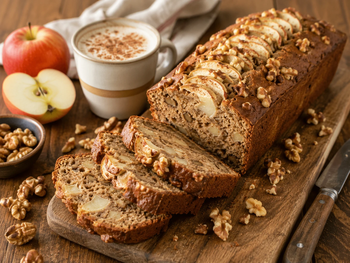 Suikervrije speltcake met appel en stukjes walnoten